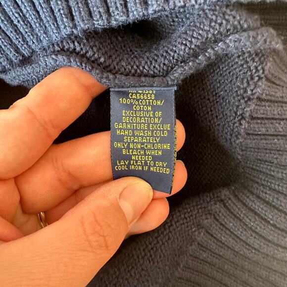 Polo Ralph Lauren Button Up Collar Knit Sweater Size L Navy Blue 100% Cotton - Picture 6 of 7